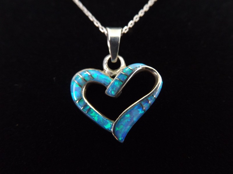 .925 Sterling Silver Opal Heart Pendant Necklace