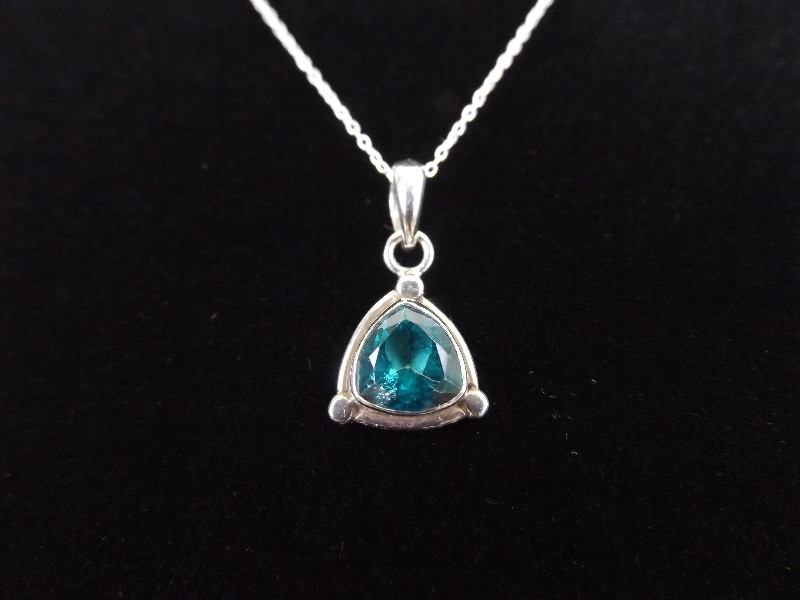 .925 Sterling Silver Trillion Cut Topaz Crystal Pendant Necklace