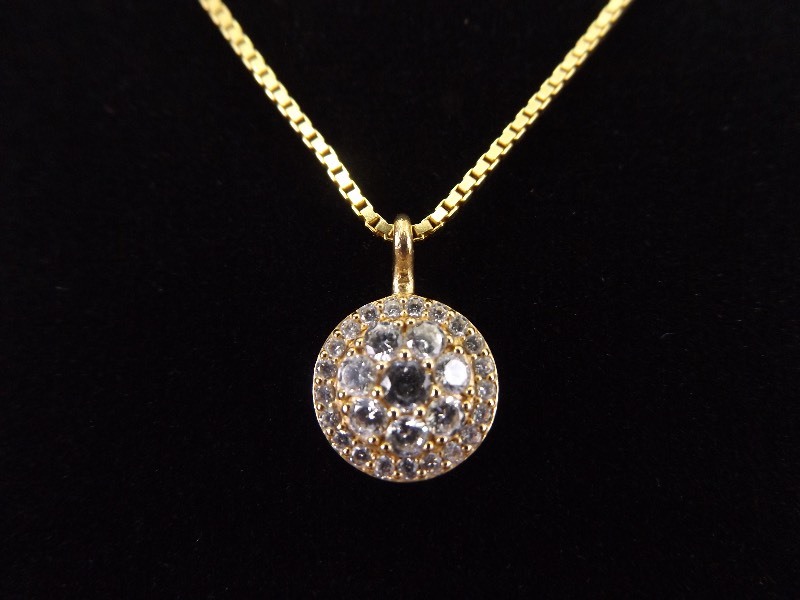 .925 Sterling Silver Signed Crystal Vermeil Pendant Necklace