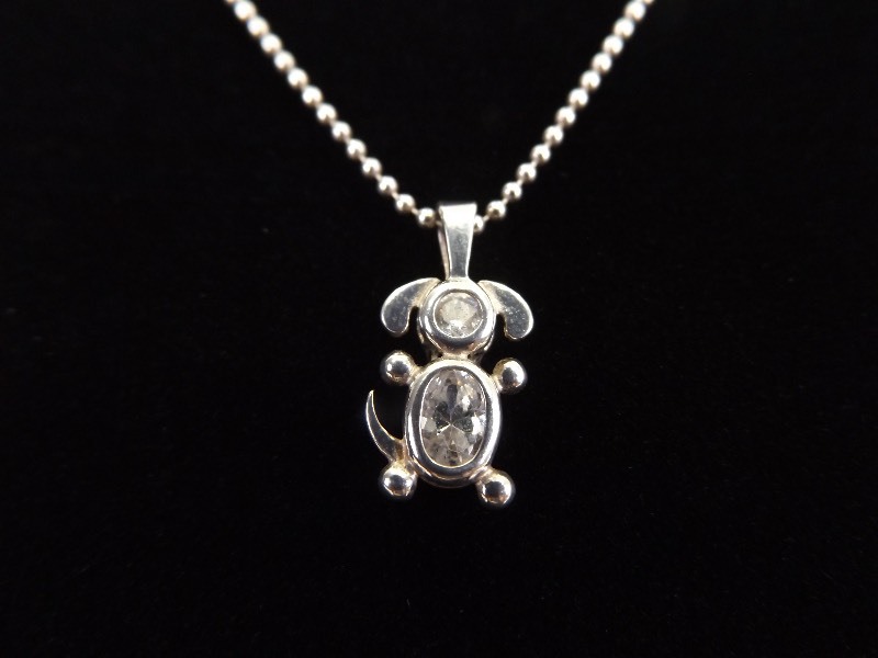.925 Sterling Silver Crystal Puppy Pendant Necklace