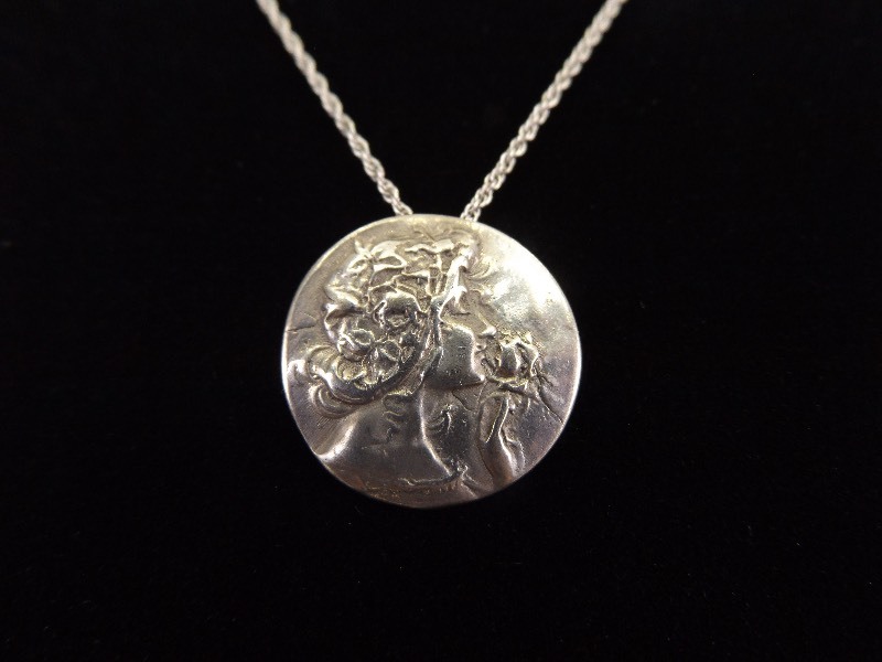 .925 Sterling Silver Art Nouveau Lady Pendant Necklace