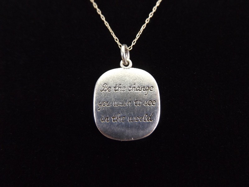 .925 Sterling Silver Be The Change... Inspirational Pendant Necklace
