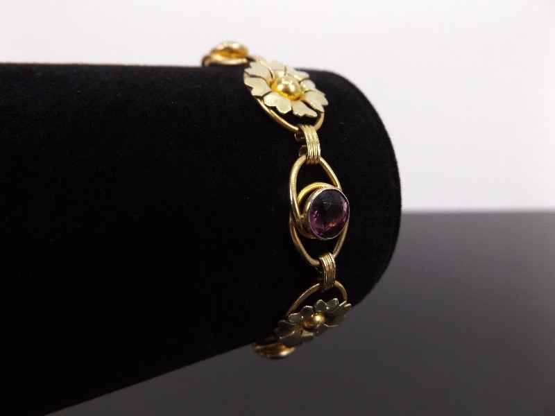 .925 Sterling Silver Amethyst Flower Vermeil Bracelet