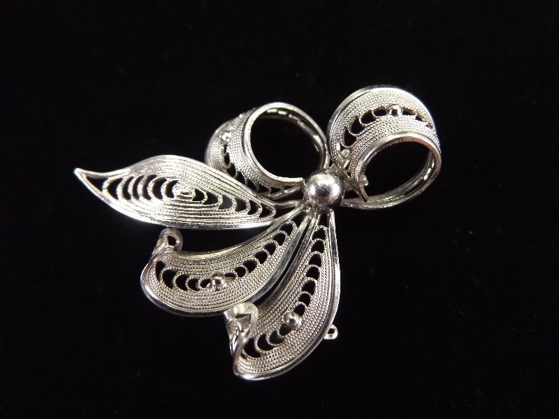 NEW .925 Sterling Silver Filigree Bow Brooch
