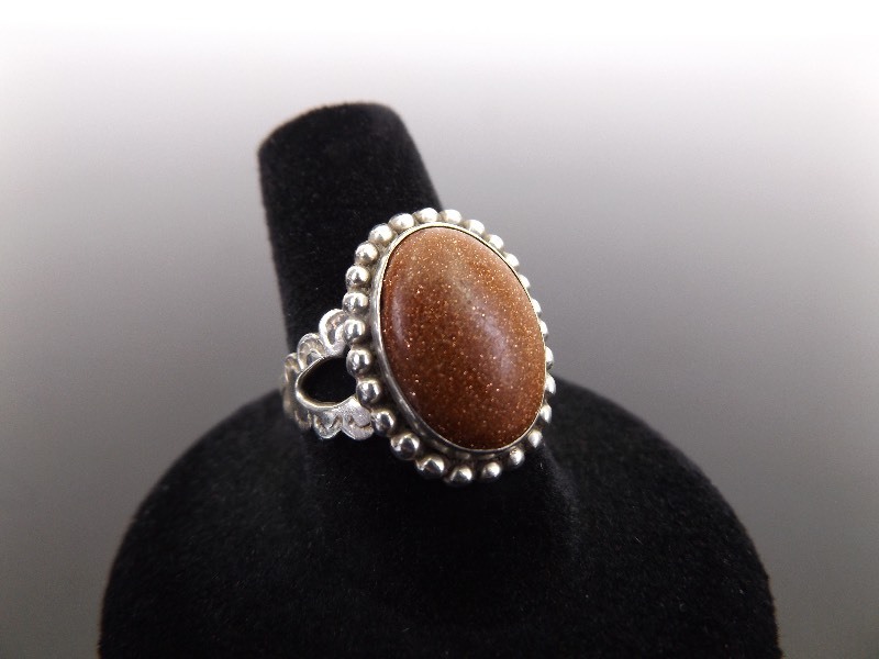 .925 Sterling Silver Red Aventurine Cabochon Ring Size 9