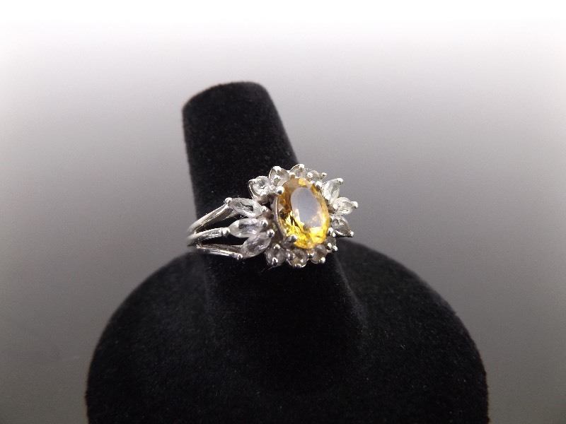 .925 Sterling Silver Faceted Citrine Crystal Ring Size 7.5