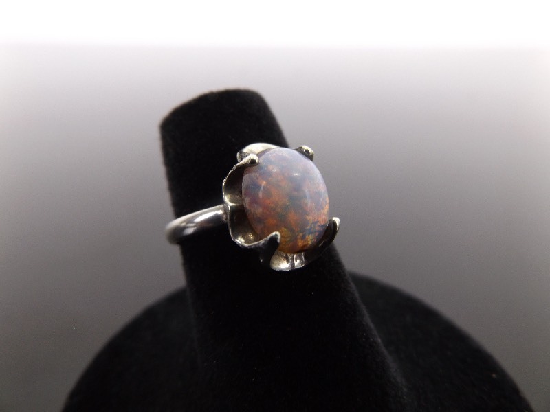 .925 Sterling Silver Opal Cabochon Ring Size 4.5