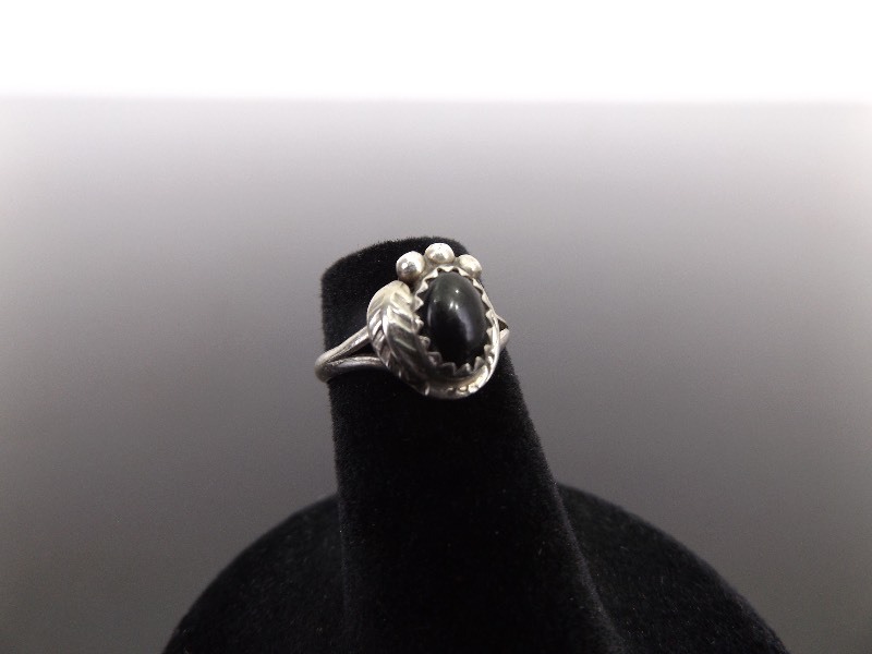 .925 Sterling Silver Navajo Onyx Pinky Ring Size 3