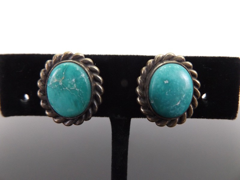 .925 Sterling Silver Turquoise Cabochon Screw Back Earrings