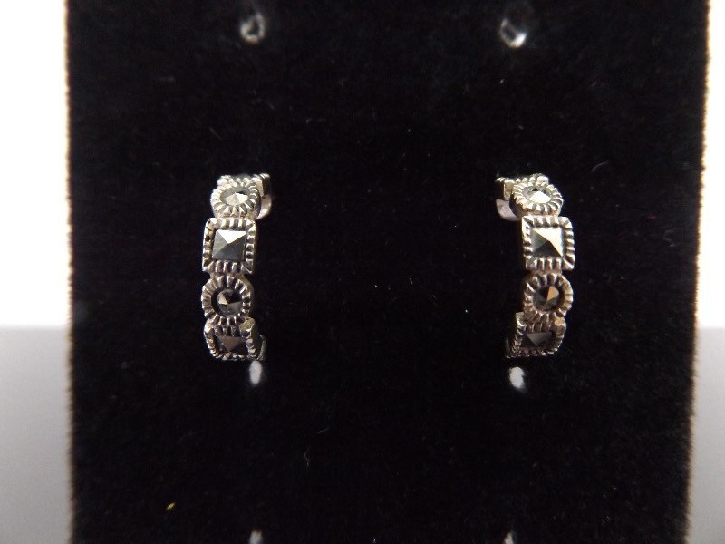 .925 Sterling Silver Art Nouveau Half Hoop Post Earrings