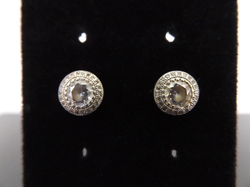 .925 Sterling Silver Scrolled Crystal Post Earrings