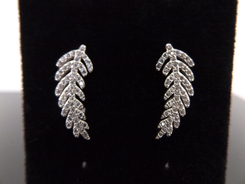 .925 Sterling Silver Crystal Leaf Earrings