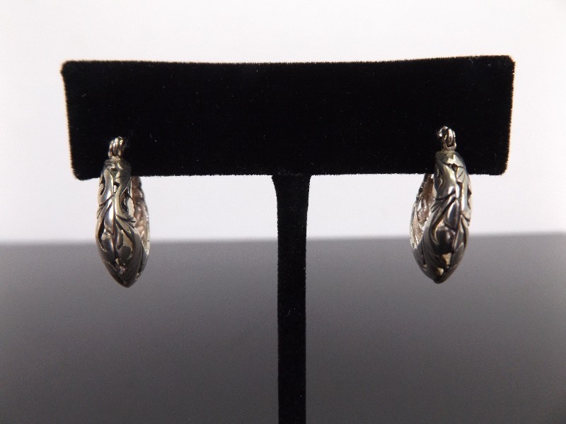 .925 Sterling Silver Art Nouveau Scroll Post Hook Earrings