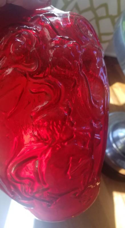 lot 11 image: Red Hand Blown Maiden and Nymph Figural Vase