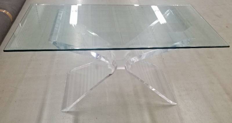 lot 3 image: Ghost Lucite X Wing Table with Tempered Glass Top