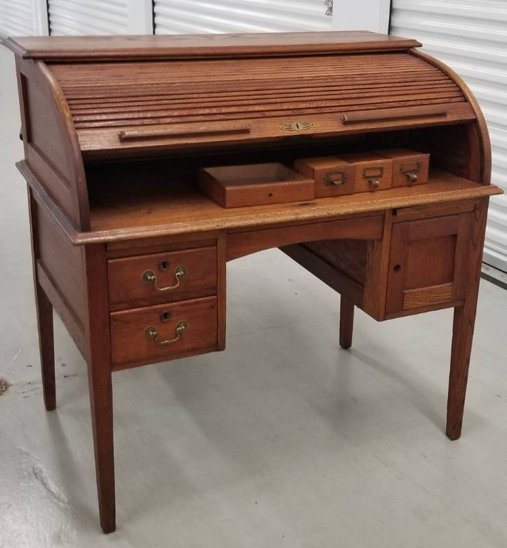 lot 15 image: Antique Roll Top Desk Secretary
