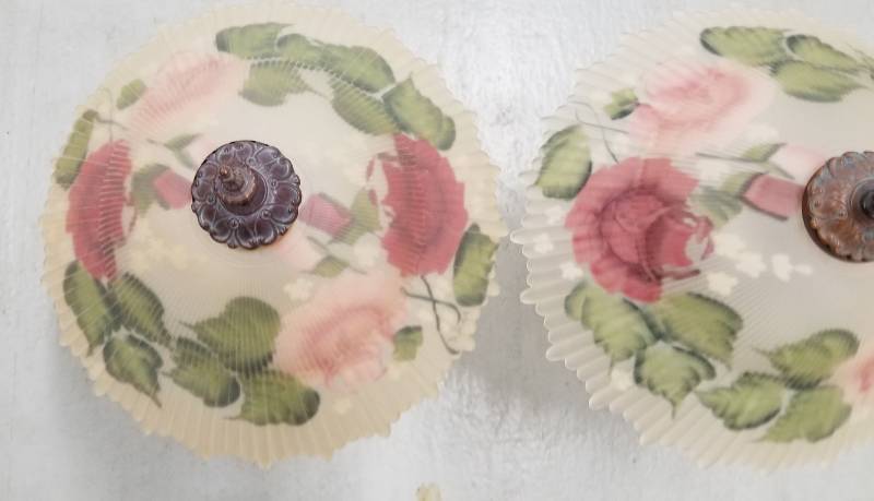 lot 30 image: Reverse Painted Glass Shade Parasol Table Lamp, Pair of 2