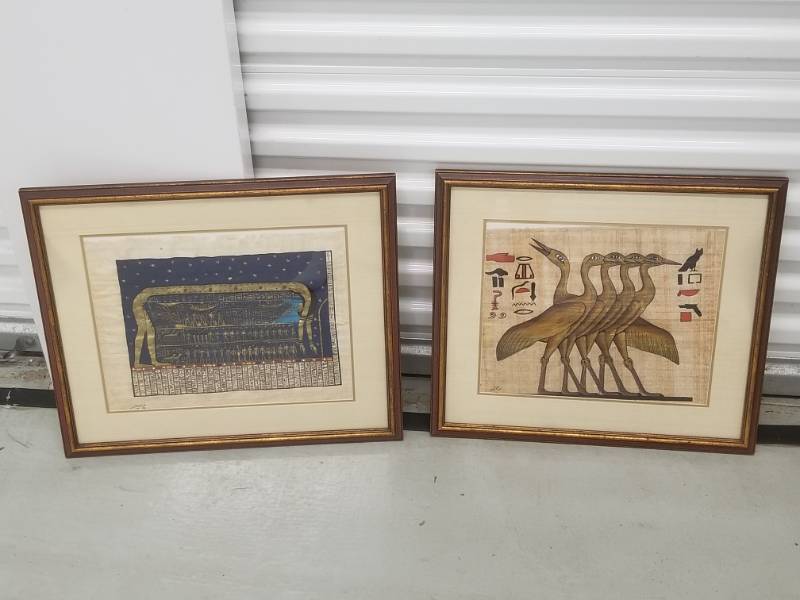 lot 51 image: Collection of 3 Papyrus Egyptian Framed Glyphs