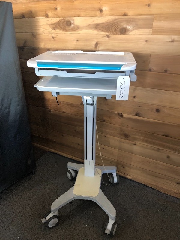 lot 33 image: Retails NEW $1800 Medical Mobile Computer Workstation Ergotron Adjustable Sit Or Stand Computer Laptop Cart - This One Does Have Wear & Tear & Is Set To Stay At Its Current Height