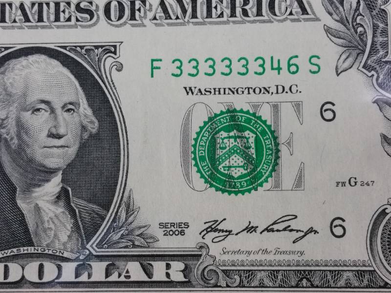 Identical Six 3s Fancy Serial Number Notes Unc