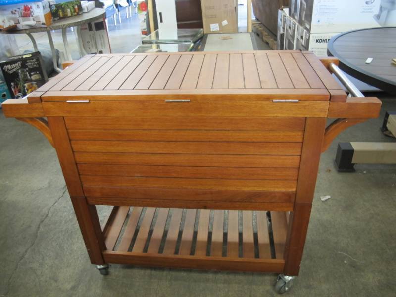 lot 75 image: Tommy Bahama 100 qt Wood Rolling Cooler