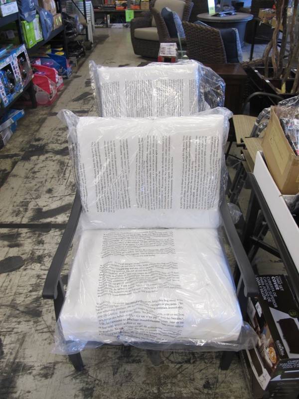lot 4 image: Pair of Hampton Bay Riley Stationary Outdoor Lounge Chair w Bare Cushions - NEW