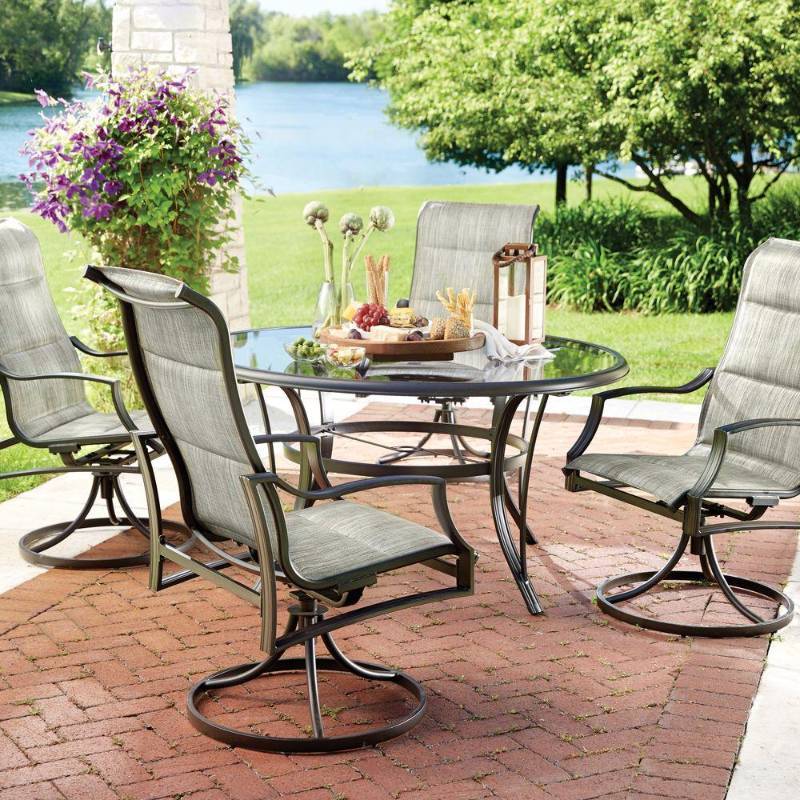 lot 39 image: Statesville 5-Piece Padded Sling Patio Dining Set with 53 in. Glass Top