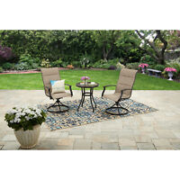 lot 59 image: 2 Patio Dining Chairs Swivel Motion Padded Sling Steel Frame Pewter