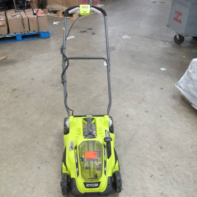 lot 100B image: Ryobi 16 in. ONE 18-Volt Lithium-Ion Cordless Battery Walk Behind Push Lawn Mower - NO KeyBatteryCharger
