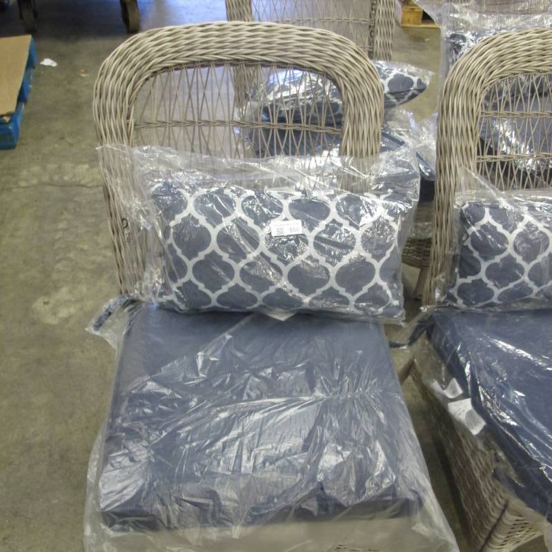 lot 184 image: 5 Pack of Hampton Bay Beacon Park Outdoor Gray Wicker Chairs with Midnight Cushions