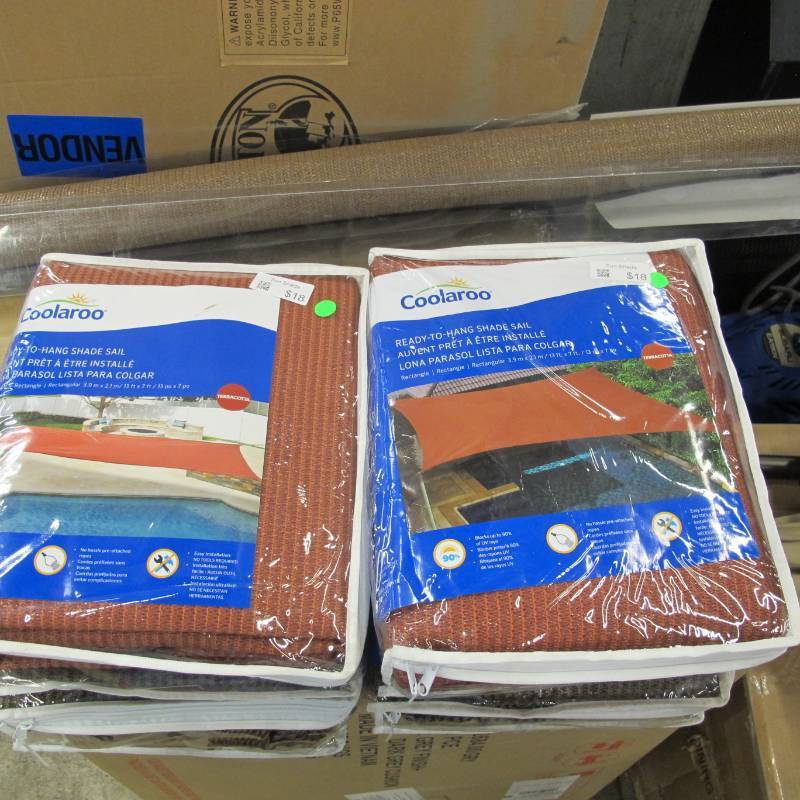 lot 113 image: Pair of Coolaroo Ready-To-Hang Shade Sail with Ropes 13 x 7 - Terracotta