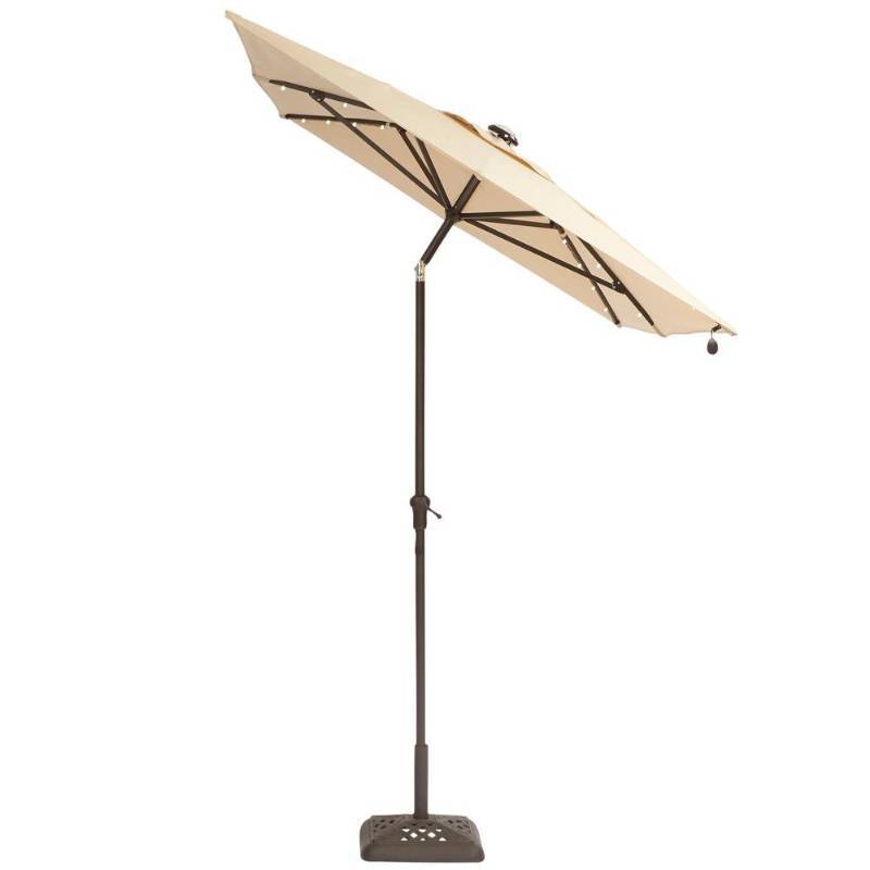 lot 45A image: Hampton Bay 10 ft. x 6 ft. Aluminum Solar Patio Umbrella in Cafe