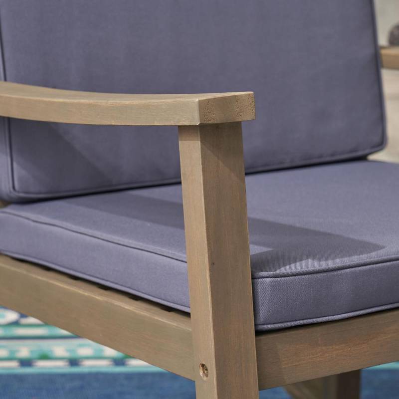 lot 91 image: Noble House Candel Gray Wood Outdoor Rocking Chair with Dark Gray Cushions (2-Pack)