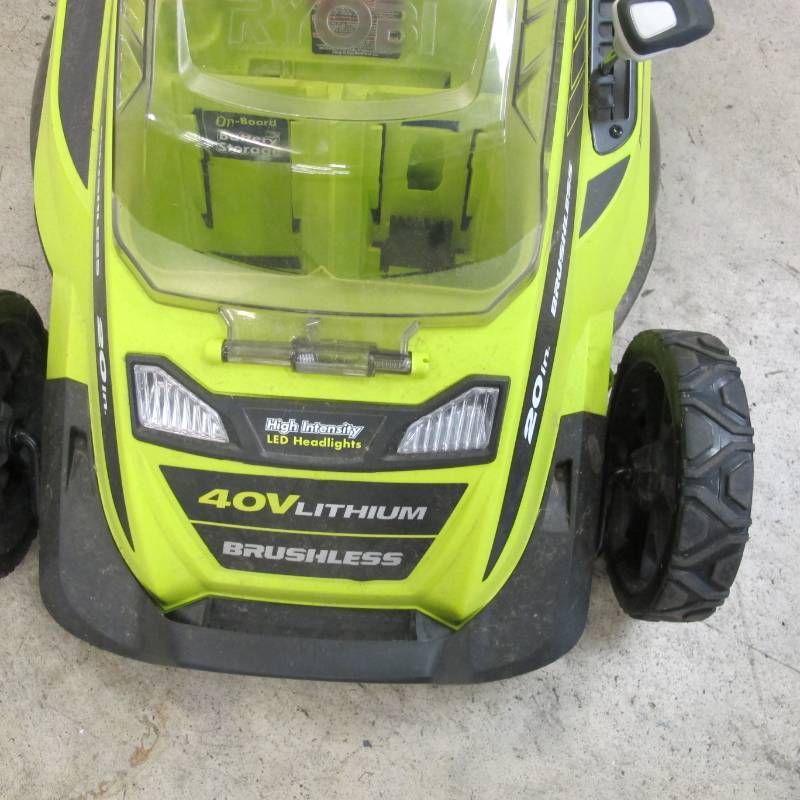 lot 182 image: Ryobi 20 in. 40-Volt Brushless Lithium-Ion Cordless Battery Walk Behind Push Lawn Mower 5.0 Ah BatteryCharger Included