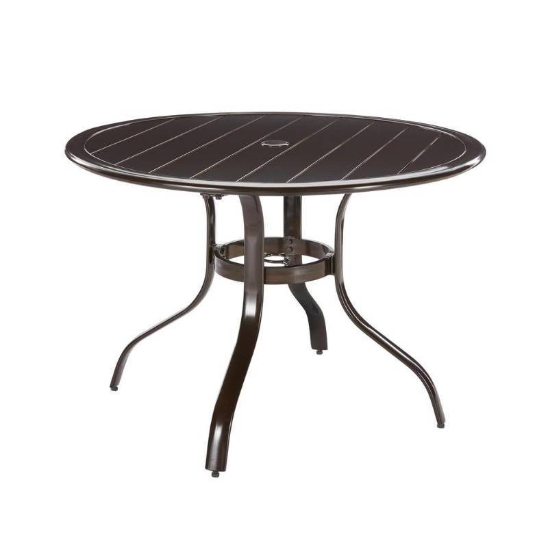 lot 32 image: Commercial Aluminum 40 in. Round Outdoor Slat Top Dining Table in Brown