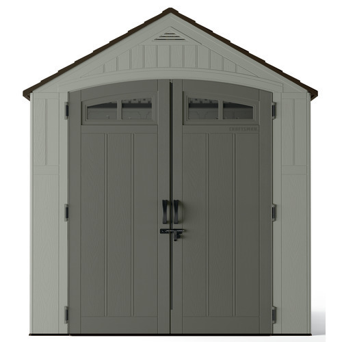 lot 210 image: CRAFTSMAN (Common 7-ft x 7-ft Actual Interior Dimensions 6.8-ft x 6.8-ft) Craftsman Resin Storage Shed Gable Storage Shed BMSC7750 - Maybe Missing Parts