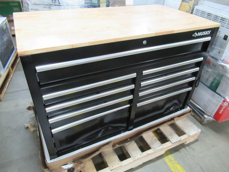 lot 198 image: Husky Extra Deep 46 in. 9-Drawer Mobile Workbench H46MWC9XD - Dented Bottom RH & LH Drawer