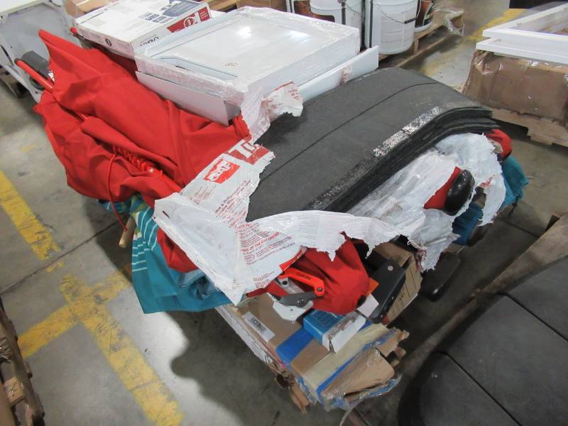 lot 205 image: WHOLESALE MIXED PALLET OF RETURNS - PATIO UMBRELLAS, RACKING AND MORE