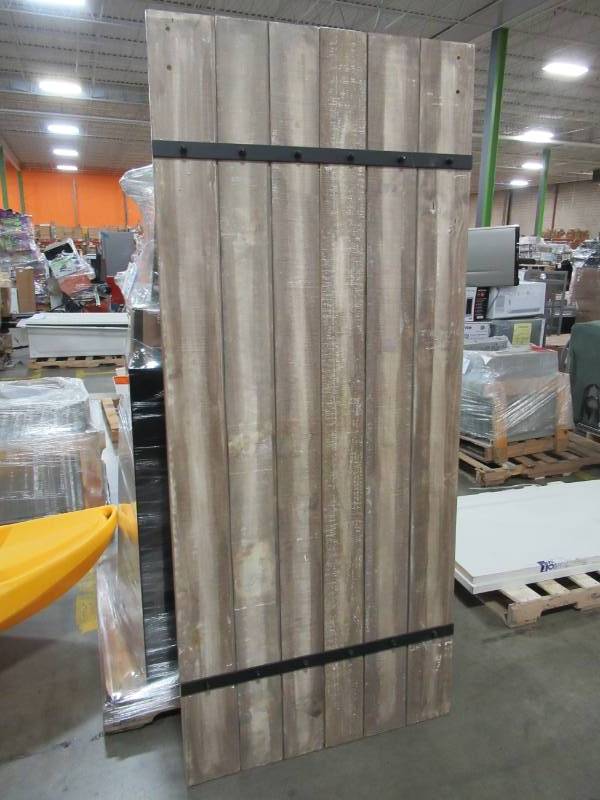 lot 218 image: ReliaBilt 36 X 84 Sandstone Stain Decor Stained Wood Barn Door Slab. Hardware not included.
