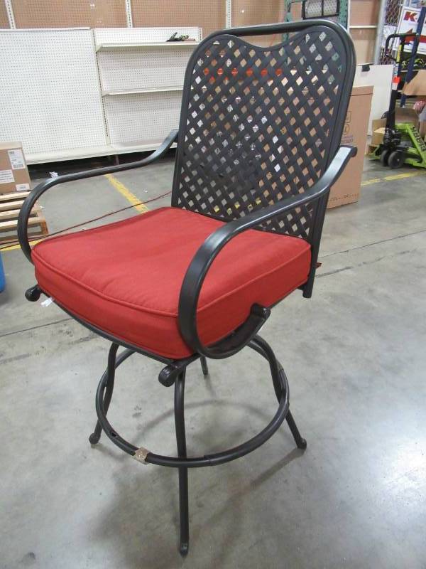 lot 238 image: Hampton Bay Fall River Motion Bar Height Patio Dining Chairs with Chili Cushions, DY11034a-B-R