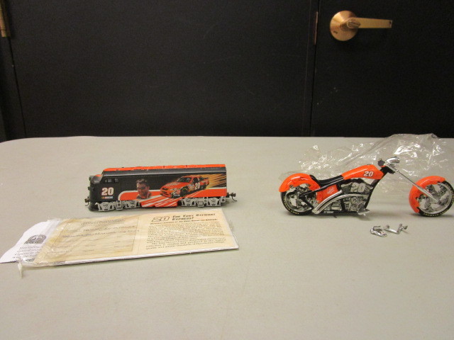 TONY STEWART LIMITED EDITION HO SCALE TRAIN ENGINE AND CHOPPER STYLE MOTORCYCLE MODEL