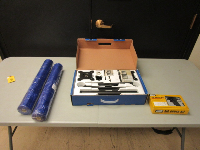 PLANAR DUAL MONITOR STAND, TOOL SHOP AIR BRUSH KIT AND DECORATIVE MESH