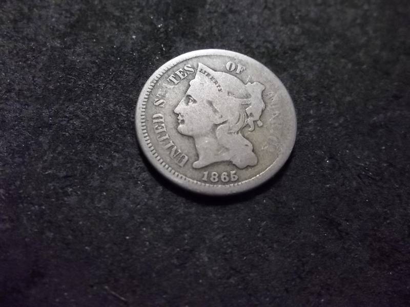 lot 134 image: 1865 3 Cent Piece
