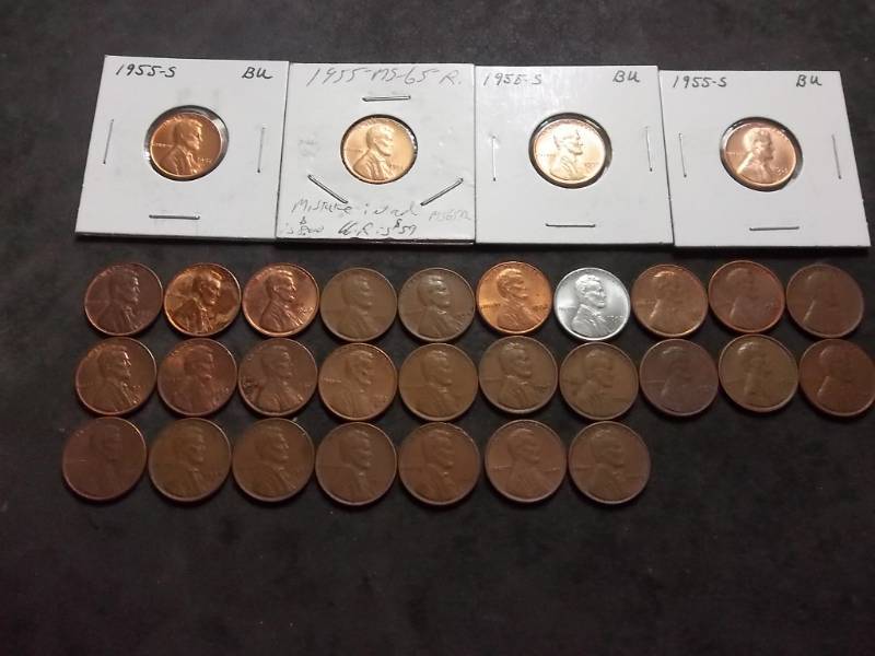 lot 150 image: Set Of 31 Lincoln Cents From 1938 To 1982 (Including Full Set Of All 5 Types Of 1982 Strikes). Most BU Or Unc And Still Red.