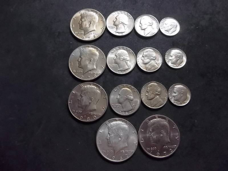 lot 151 image: 3-Mint Sets 1972, 1979, 1980 (Less The Cents), 1967 Silver Kennedy & 1972 Kennedy Halves.
