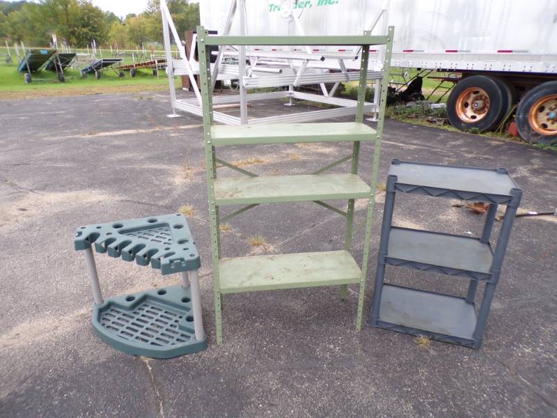 lot 11 image: 3 Garage Shelves, One Metal and 2 Plastic