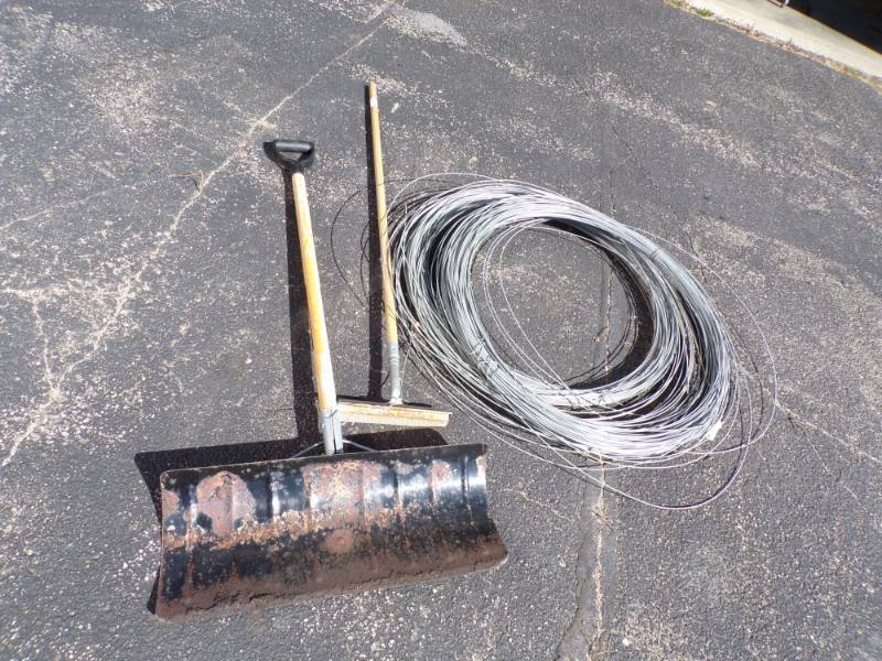 lot 64 image: Rolls of Fencing Wire with Snow Shovel and Car squeegee