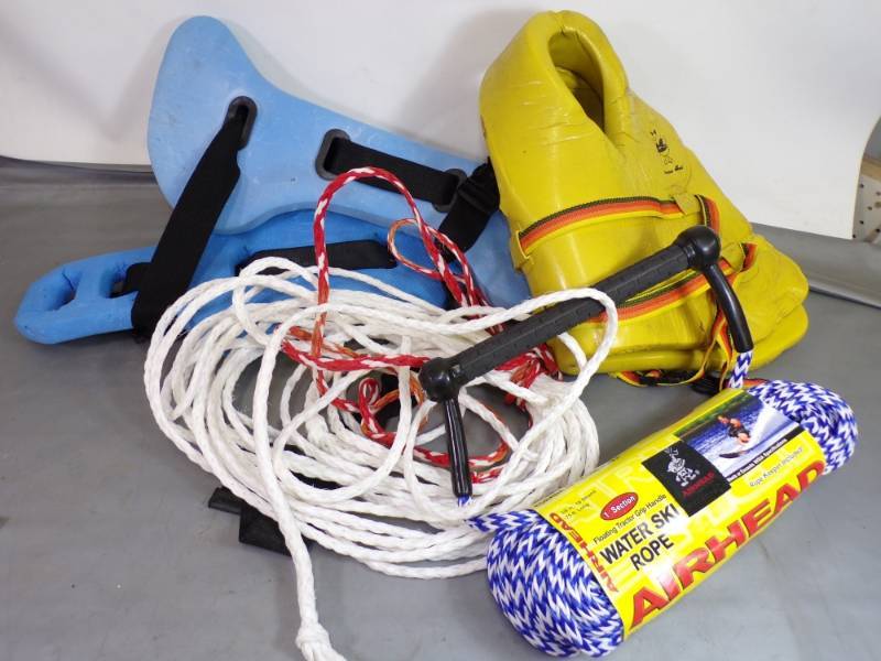 lot 81 image: 2 Water Skiing ropes and 1 Life preservers and Aqua Jogger