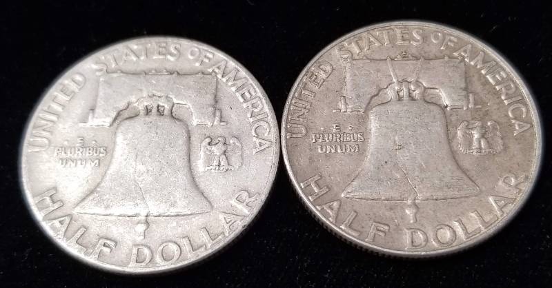 lot 58 image: 2 FRANKLIN HALF DOLLARS 1954 1963-D