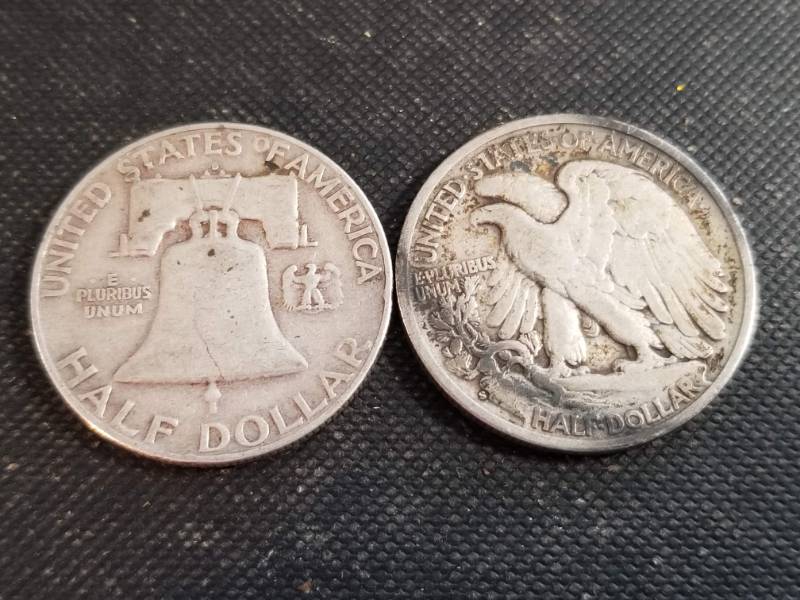 lot 08-A image: 2 SILVER HALF DOLLARS 1945-S WALKING LIBERTY 1953 FRANKLIN